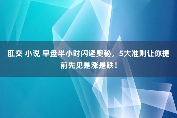 肛交 小说 早盘半小时闪避奥秘，5大准则让你提前先见是涨是跌！