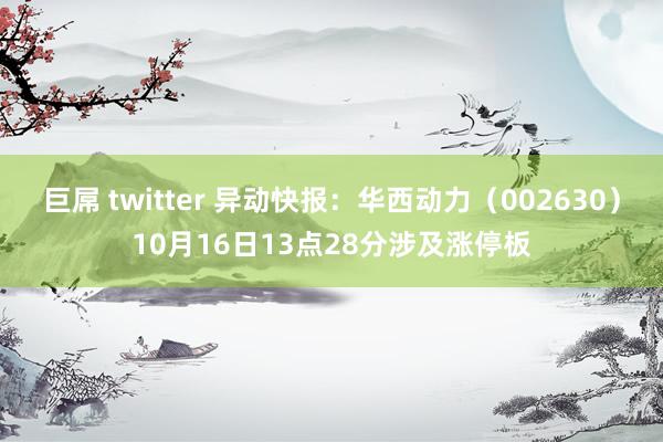 巨屌 twitter 异动快报：华西动力（002630）10月16日13点28分涉及涨停板