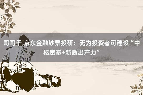 哥哥干 京东金融钞票投研：无为投资者可建设“中枢宽基+新质出产力”