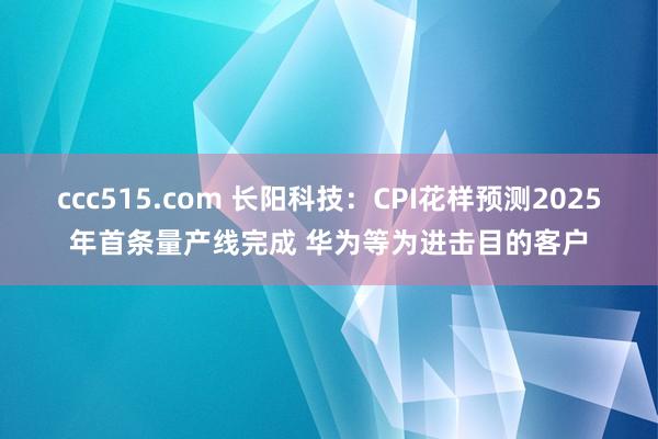 ccc515.com 长阳科技：CPI花样预测2025年首条量产线完成 华为等为进击目的客户