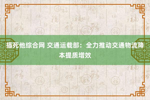 插死他综合网 交通运载部：全力推动交通物流降本提质增效