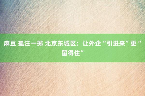 麻豆 孤注一掷 北京东城区：让外企“引进来”更“留得住”