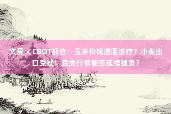 文爱 x CBOT抓仓：玉米价钱遇阻诊疗？小麦出口受挫！豆类行情能否延续强势？