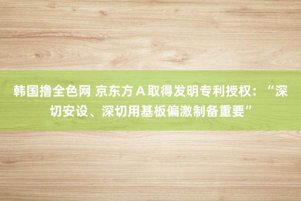 韩国撸全色网 京东方Ａ取得发明专利授权：“深切安设、深切用基板偏激制备重要”